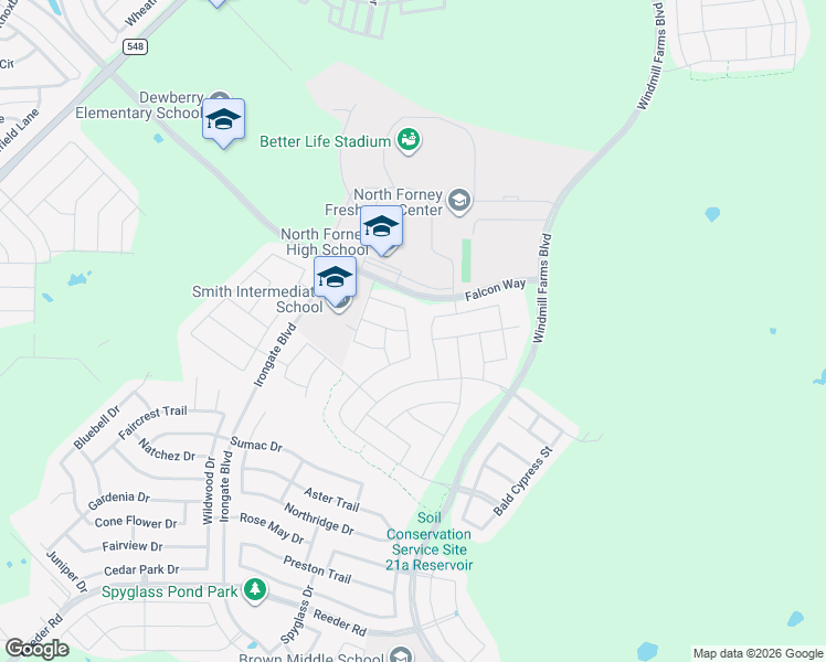 map of restaurants, bars, coffee shops, grocery stores, and more near 3103 Shorthorn Way in Forney