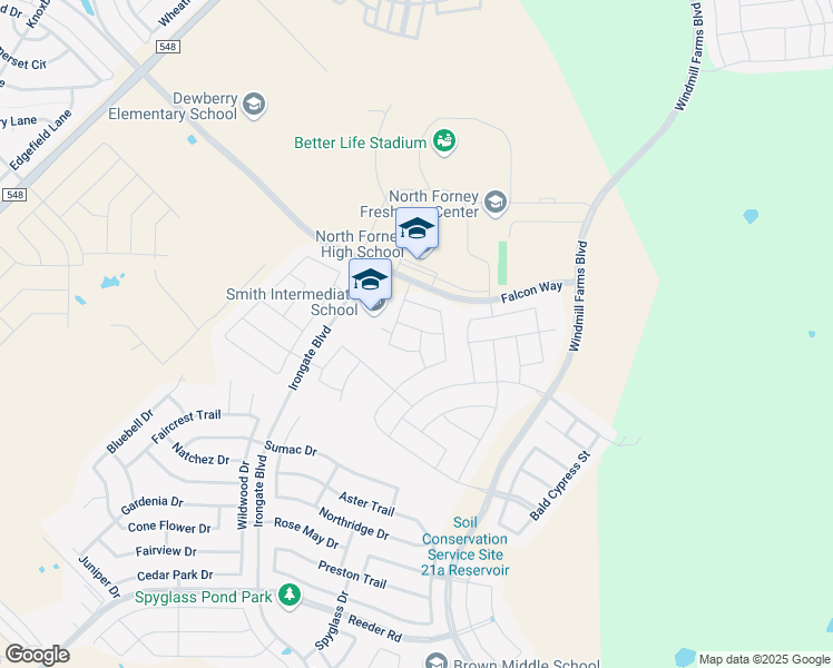map of restaurants, bars, coffee shops, grocery stores, and more near 3009 Saddleback Way in Forney