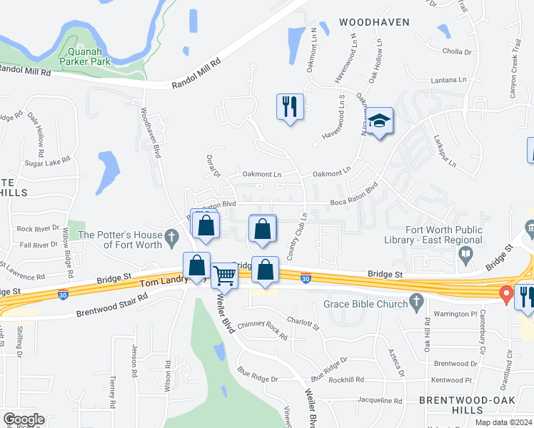 map of restaurants, bars, coffee shops, grocery stores, and more near 5612 Cotswold Hills Drive in Fort Worth