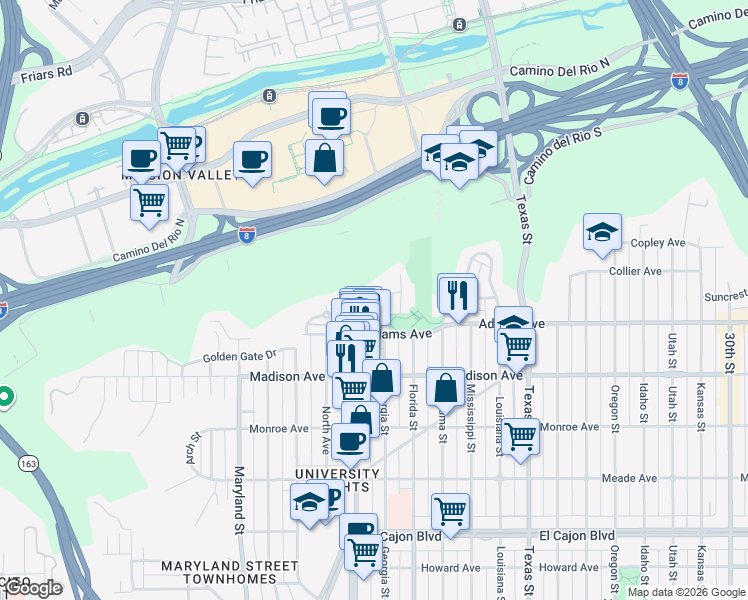 map of restaurants, bars, coffee shops, grocery stores, and more near 1823 Carmelina Drive in San Diego