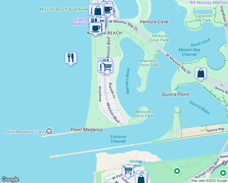 map of restaurants, bars, coffee shops, grocery stores, and more near in San Diego