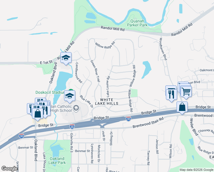 map of restaurants, bars, coffee shops, grocery stores, and more near 808 Lake Louise Road in Fort Worth