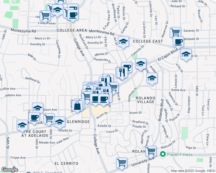 map of restaurants, bars, coffee shops, grocery stores, and more near 6244 El Cajon Boulevard in San Diego