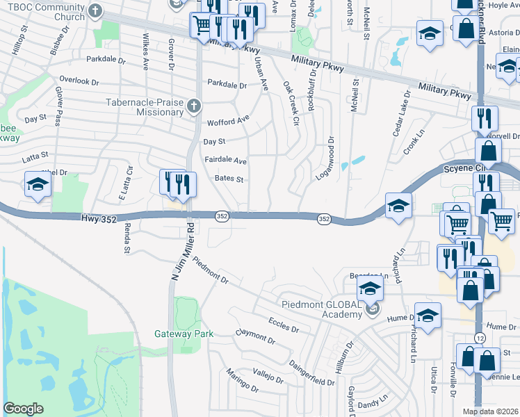 map of restaurants, bars, coffee shops, grocery stores, and more near 3107 Urban Avenue in Dallas