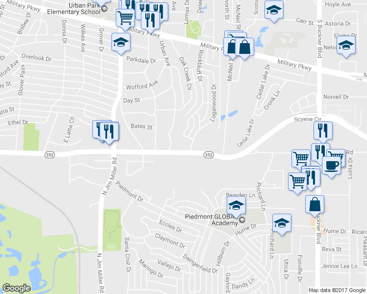 map of restaurants, bars, coffee shops, grocery stores, and more near 7331 Scyene Road in Dallas