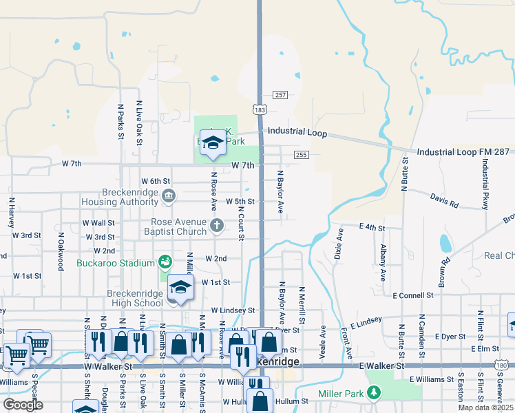 map of restaurants, bars, coffee shops, grocery stores, and more near 920 North Breckenridge Avenue in Breckenridge