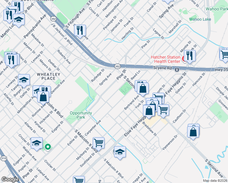 map of restaurants, bars, coffee shops, grocery stores, and more near 3310 Pine Street in Dallas
