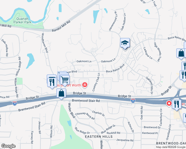 map of restaurants, bars, coffee shops, grocery stores, and more near 5613 Boca Raton Boulevard in Fort Worth