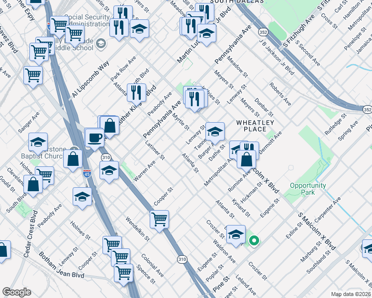 map of restaurants, bars, coffee shops, grocery stores, and more near 2623 Lenway Street in Dallas