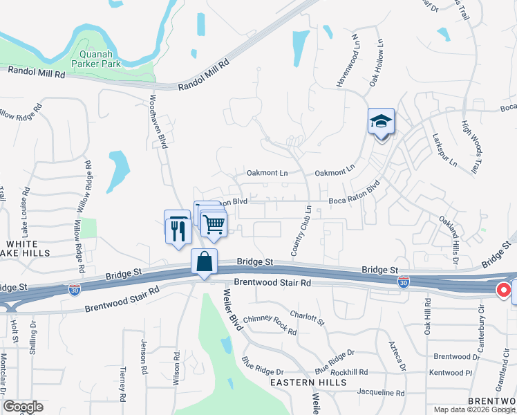 map of restaurants, bars, coffee shops, grocery stores, and more near 5519 Boca Raton Boulevard in Fort Worth