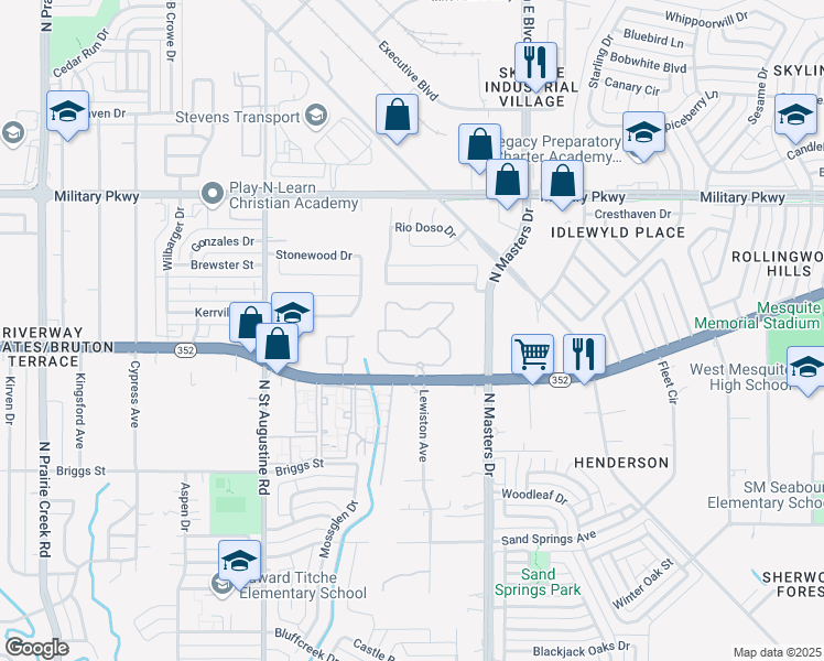 map of restaurants, bars, coffee shops, grocery stores, and more near 9901 Scyene Road in Dallas