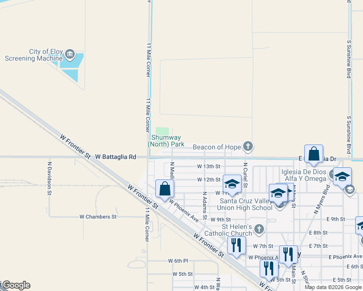map of restaurants, bars, coffee shops, grocery stores, and more near 518 West 14th Street in Eloy