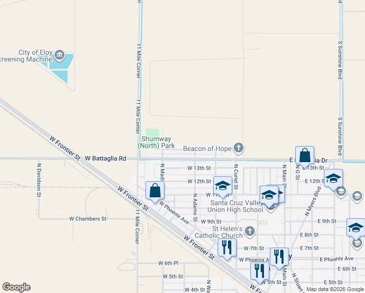 map of restaurants, bars, coffee shops, grocery stores, and more near 510 West 14th Street in Eloy