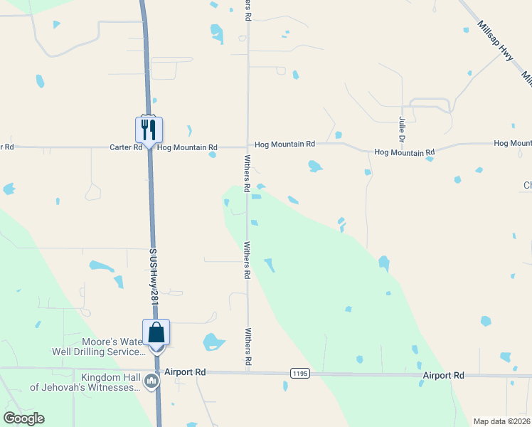 map of restaurants, bars, coffee shops, grocery stores, and more near 1407 Withers Road in Mineral Wells