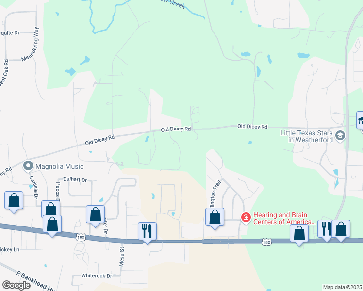 map of restaurants, bars, coffee shops, grocery stores, and more near 303 Garden Lane in Weatherford