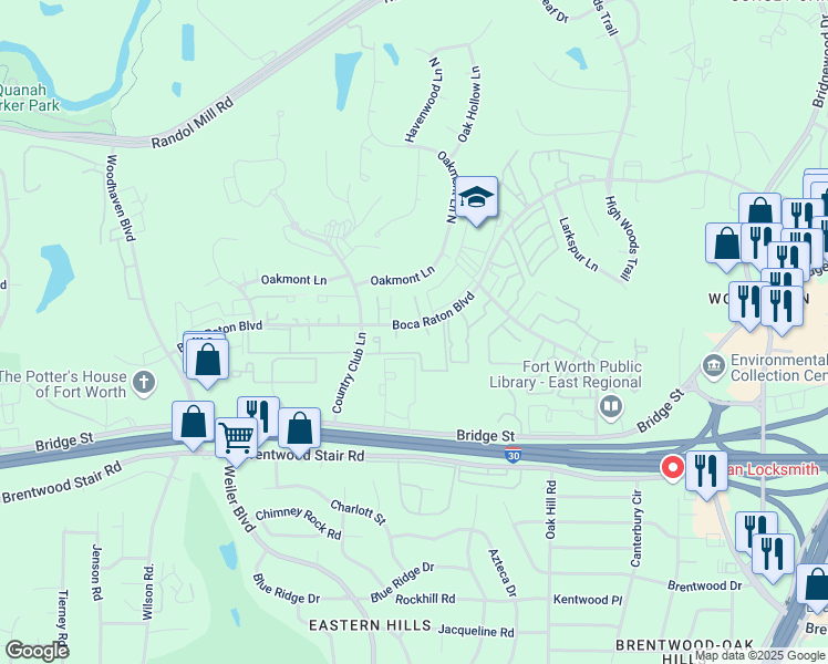 map of restaurants, bars, coffee shops, grocery stores, and more near 5741 Boca Raton Boulevard in Fort Worth