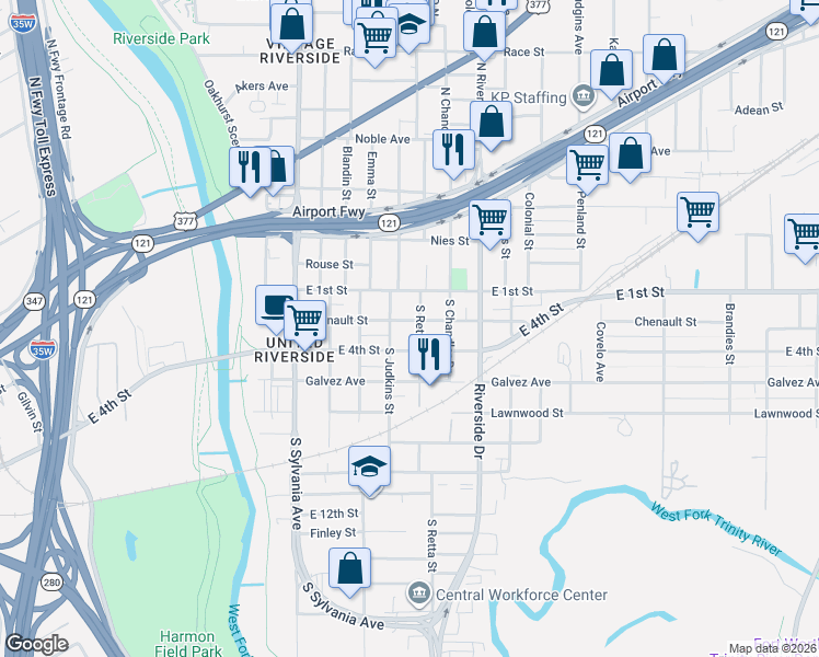 map of restaurants, bars, coffee shops, grocery stores, and more near 2901 Chenault Street in Fort Worth
