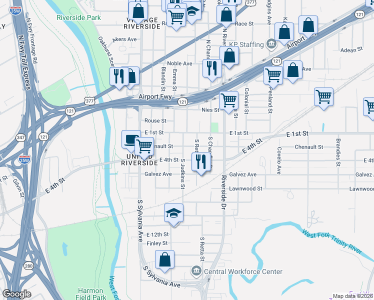 map of restaurants, bars, coffee shops, grocery stores, and more near 2901 Chenault Street in Fort Worth
