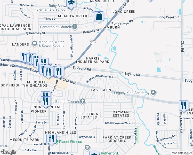 map of restaurants, bars, coffee shops, grocery stores, and more near 1712 Smokey Mountain Trail in Mesquite