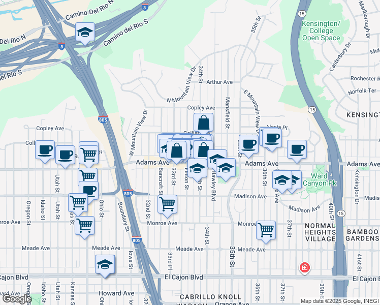 map of restaurants, bars, coffee shops, grocery stores, and more near 4427-29 Felton Street in San Diego