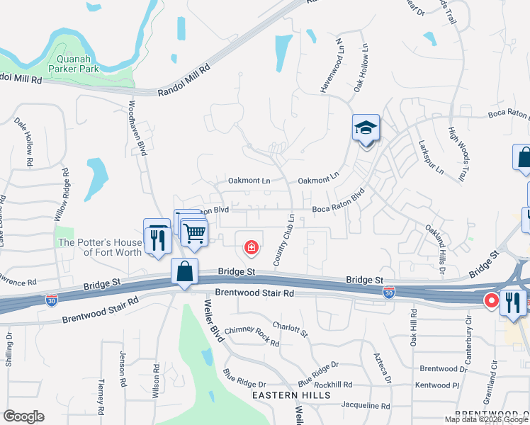 map of restaurants, bars, coffee shops, grocery stores, and more near 5613 Boca Raton Boulevard in Fort Worth