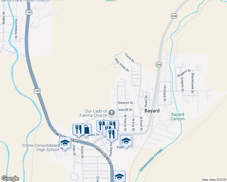 map of restaurants, bars, coffee shops, grocery stores, and more near 506 Mahoney Street in Bayard
