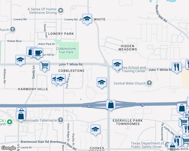 map of restaurants, bars, coffee shops, grocery stores, and more near 1100 Cooks Lane in Fort Worth