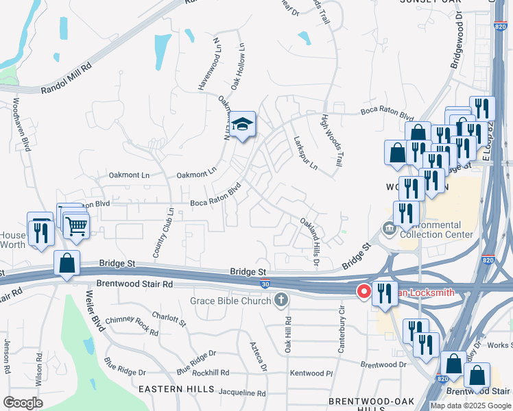 map of restaurants, bars, coffee shops, grocery stores, and more near 5850 Goldenwood Drive in Fort Worth