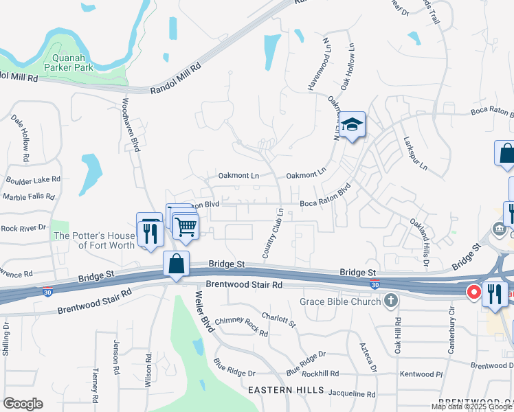 map of restaurants, bars, coffee shops, grocery stores, and more near 5613 Boca Raton Boulevard in Fort Worth