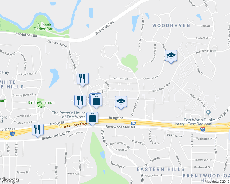 map of restaurants, bars, coffee shops, grocery stores, and more near 5519 Boca Raton Boulevard in Fort Worth