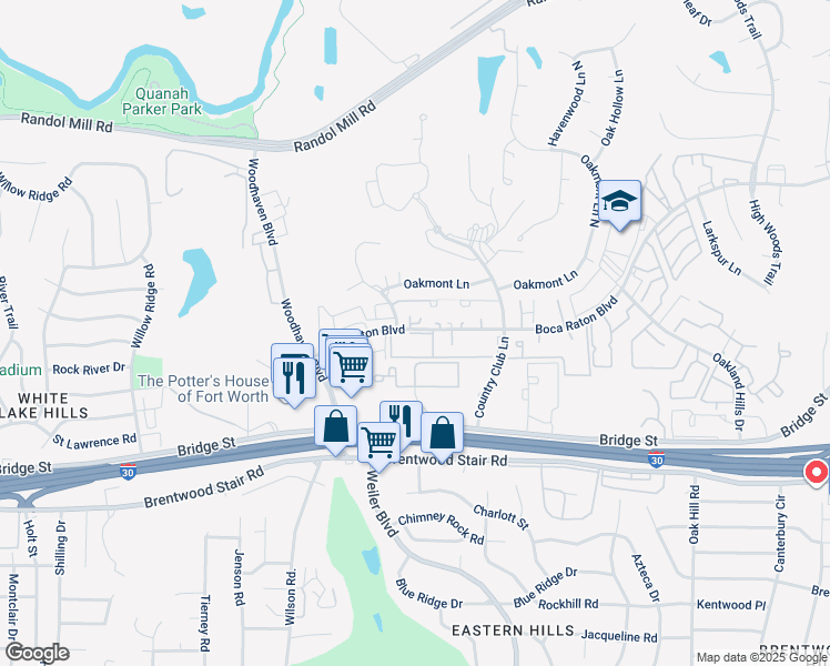 map of restaurants, bars, coffee shops, grocery stores, and more near 5519 Boca Raton Boulevard in Fort Worth