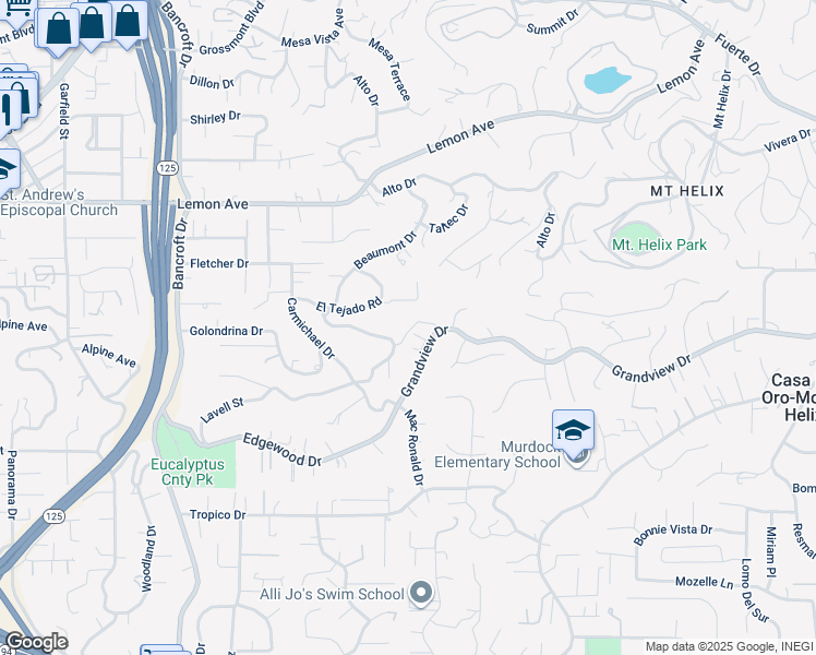 map of restaurants, bars, coffee shops, grocery stores, and more near 9482 La Cuesta Drive in La Mesa