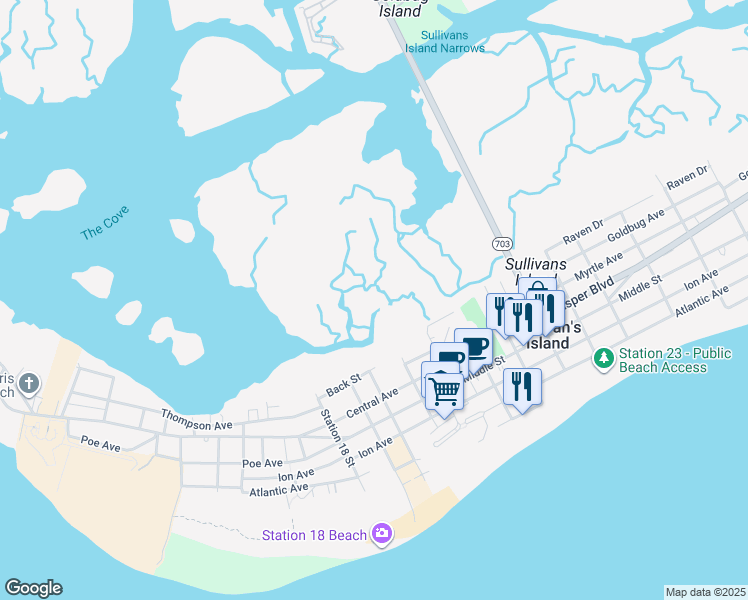 map of restaurants, bars, coffee shops, grocery stores, and more near in Sullivan's Island