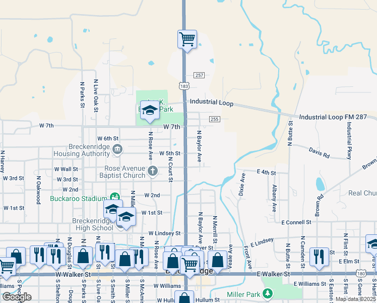 map of restaurants, bars, coffee shops, grocery stores, and more near 920 North Breckenridge Avenue in Breckenridge