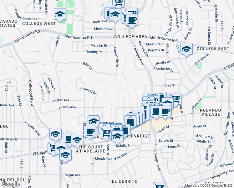 map of restaurants, bars, coffee shops, grocery stores, and more near 4810 Barbarossa Drive in San Diego