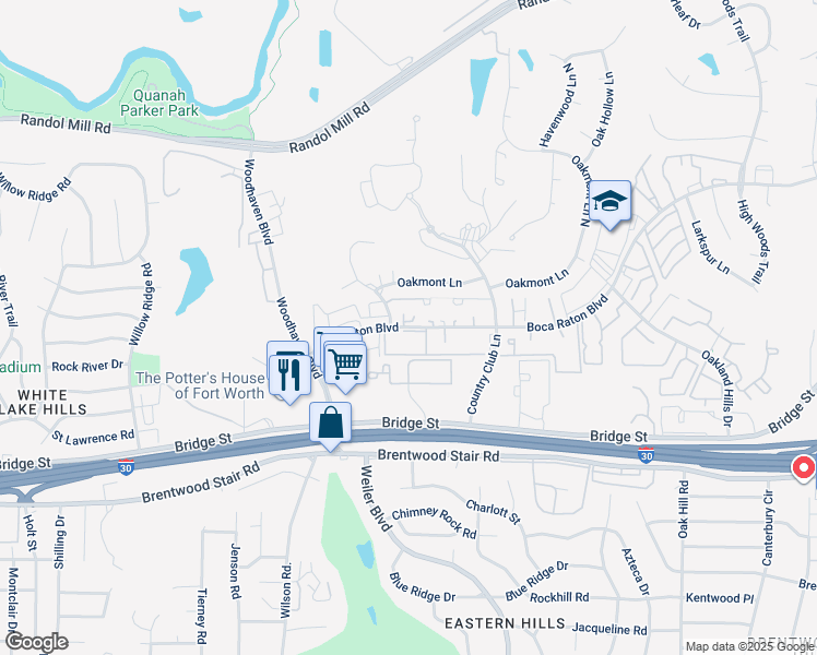 map of restaurants, bars, coffee shops, grocery stores, and more near 5519 Boca Raton Boulevard in Fort Worth
