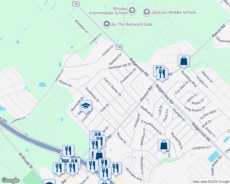 map of restaurants, bars, coffee shops, grocery stores, and more near 509 Carl C Senter Street in Forney