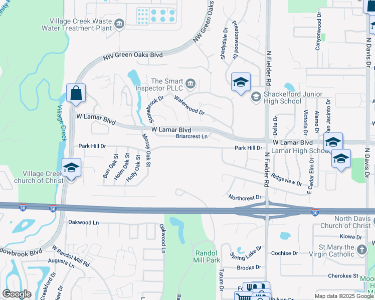 map of restaurants, bars, coffee shops, grocery stores, and more near 1818 Park Hill Drive in Arlington
