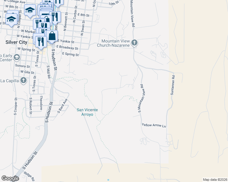 map of restaurants, bars, coffee shops, grocery stores, and more near 1000 Sotol St in Silver City
