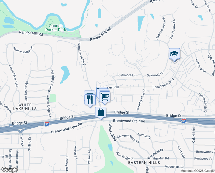 map of restaurants, bars, coffee shops, grocery stores, and more near 5401 Boca Raton Boulevard in Fort Worth