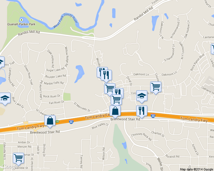 map of restaurants, bars, coffee shops, grocery stores, and more near 1001 Woodhaven Blvd in Fort Worth