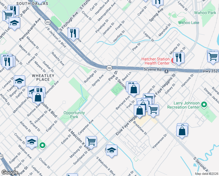 map of restaurants, bars, coffee shops, grocery stores, and more near 3310 Pine Street in Dallas