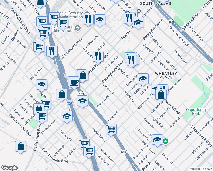 map of restaurants, bars, coffee shops, grocery stores, and more near 2505 Birmingham Avenue in Dallas