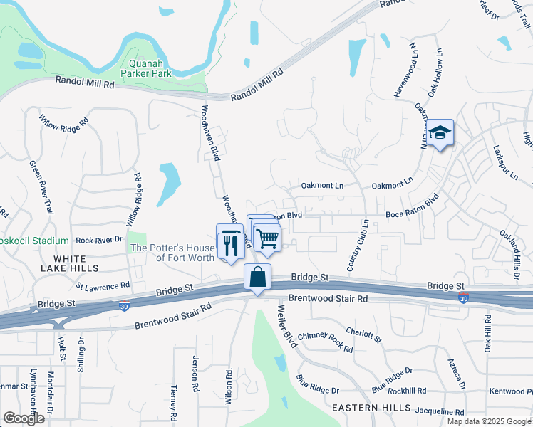 map of restaurants, bars, coffee shops, grocery stores, and more near 1080 Doral Drive in Fort Worth