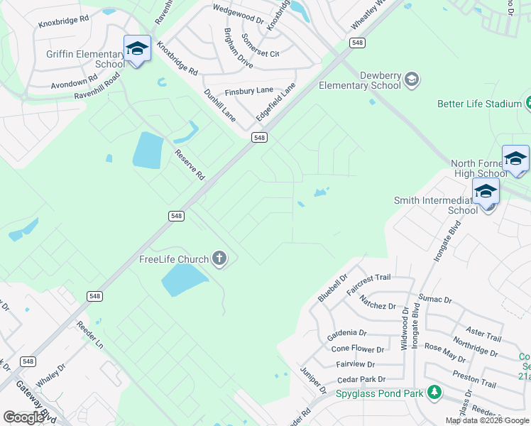 map of restaurants, bars, coffee shops, grocery stores, and more near 14713 Farm to Market 548 in Forney