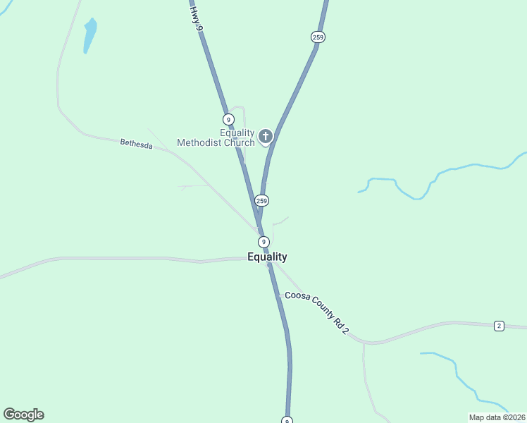 map of restaurants, bars, coffee shops, grocery stores, and more near 40 Alabama 259 in Equality