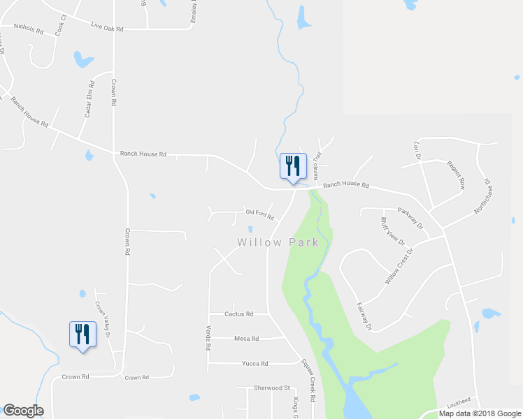 map of restaurants, bars, coffee shops, grocery stores, and more near 3004 Old Ford Road in Willow Park