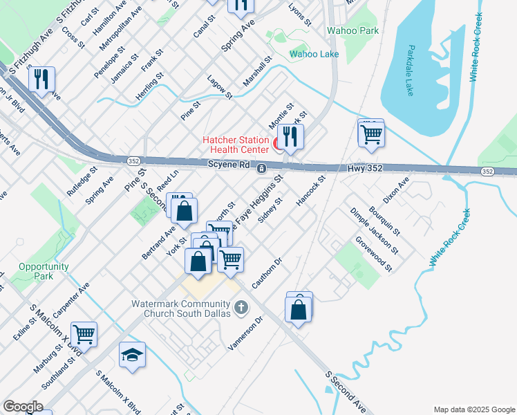 map of restaurants, bars, coffee shops, grocery stores, and more near 3800 Elsie Faye Heggins Street in Dallas