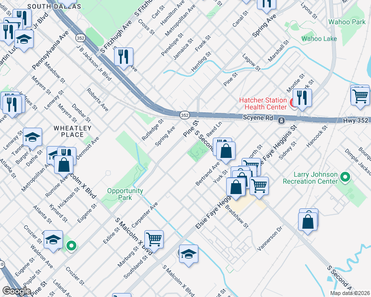 map of restaurants, bars, coffee shops, grocery stores, and more near 3310 Pine Street in Dallas
