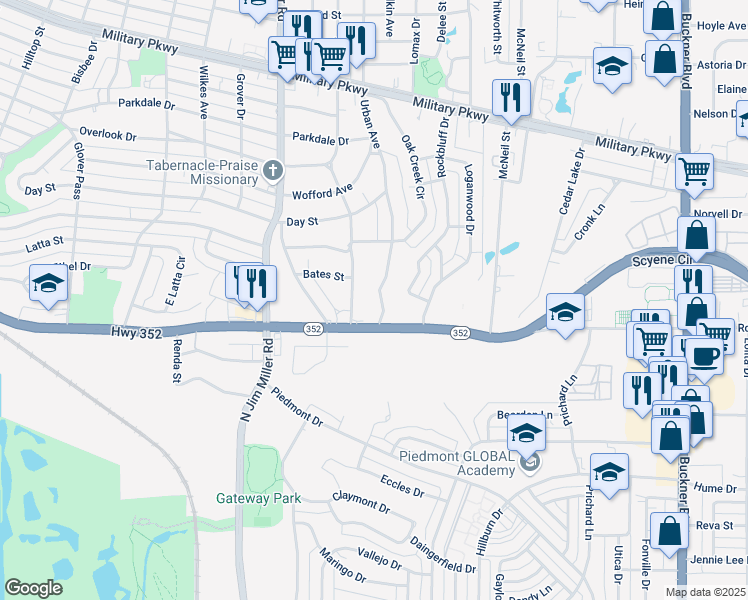 map of restaurants, bars, coffee shops, grocery stores, and more near 3107 Urban Avenue in Dallas